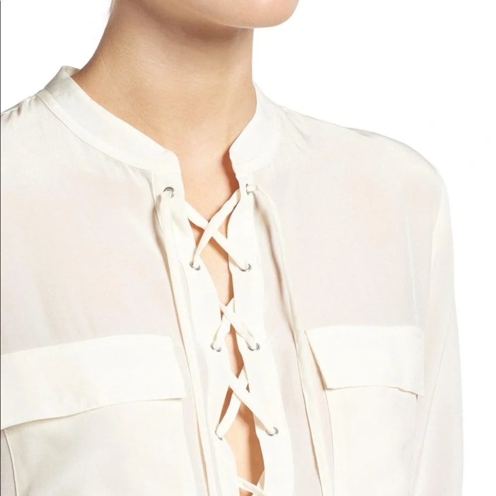 Madewell Silk Lace Up Blouse in Ivory Off-White - Picture 5 of 16